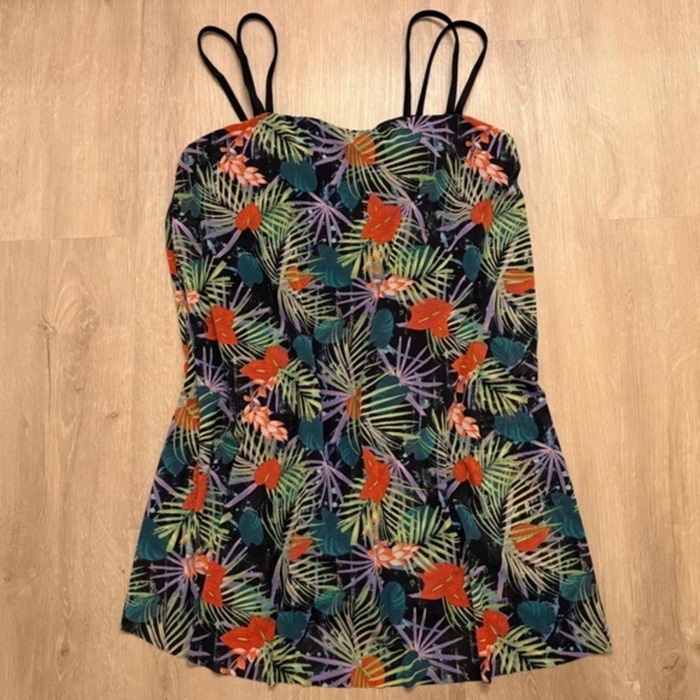 Alisha Levine Tropical Print Mesh Dress One Piece Swimsuit Womens Size 12